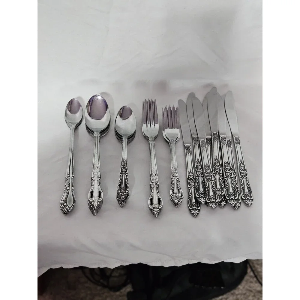 Maxam Ornate Floral Stainless Steel Tableware Flatware Japan 48 pieces